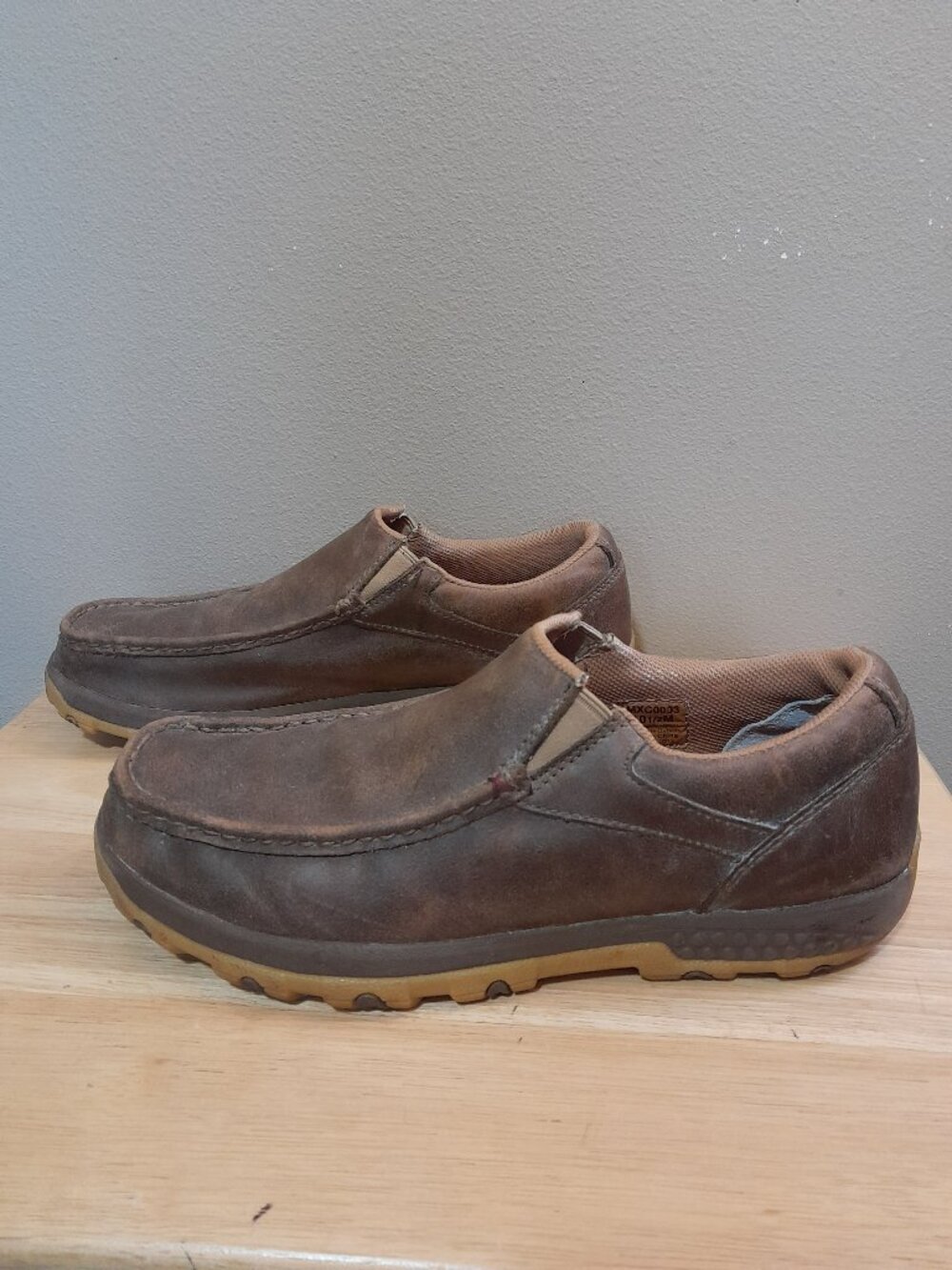 Twisted X Mens Driving Mocs Slip On Bomber Brown Leather 10.5